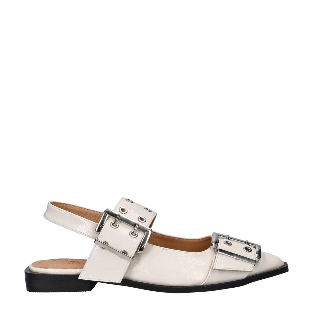 Ecru dames Nelson lak slingback loafers met gesp