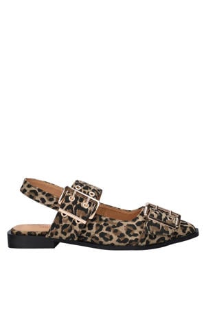 slingback loafers met panterprint bruin