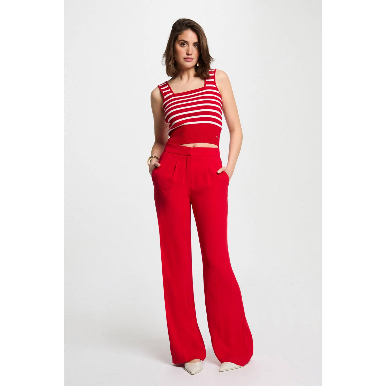 Morgan wide leg regular waist pantalon rood