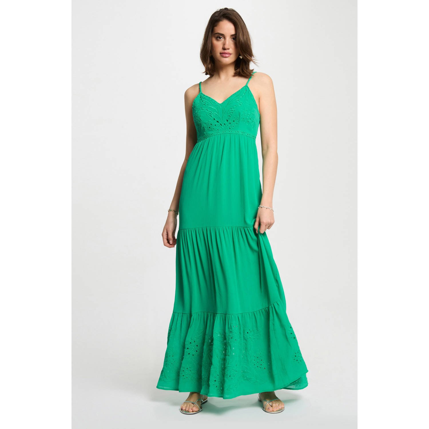 Morgan maxi jurk broderie groen