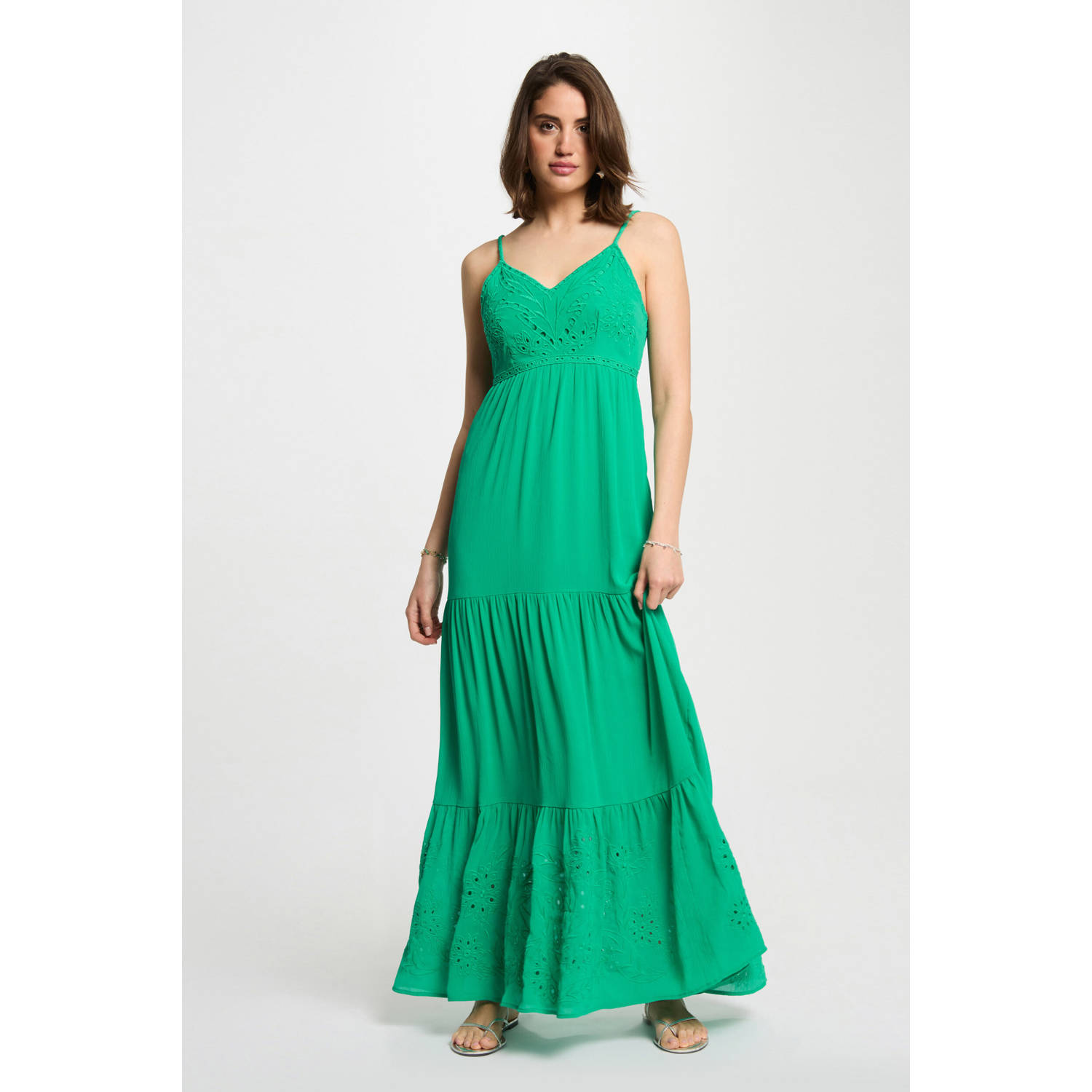 Morgan maxi jurk broderie groen