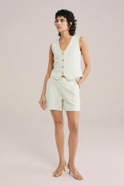 thumbnail: Beige dames WE Fashion gilet van katoen met effen, V-hals en knoopsluiting