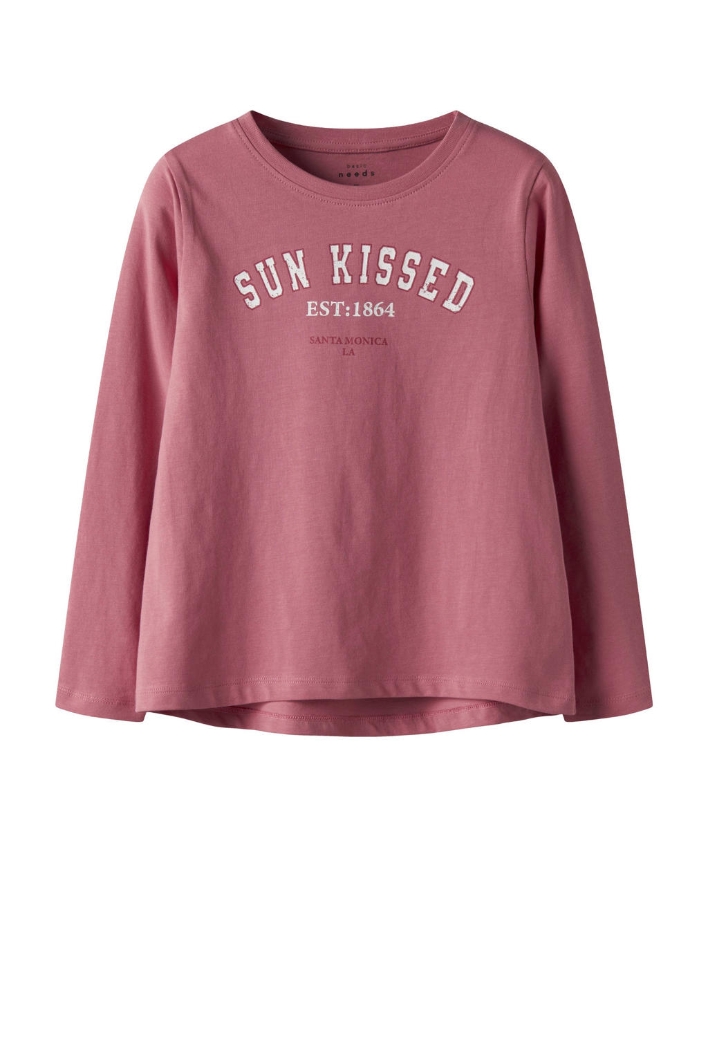 Roze meisjes NAME IT KIDS longsleeve van katoen met printopdruk, lange mouwen en ronde hals