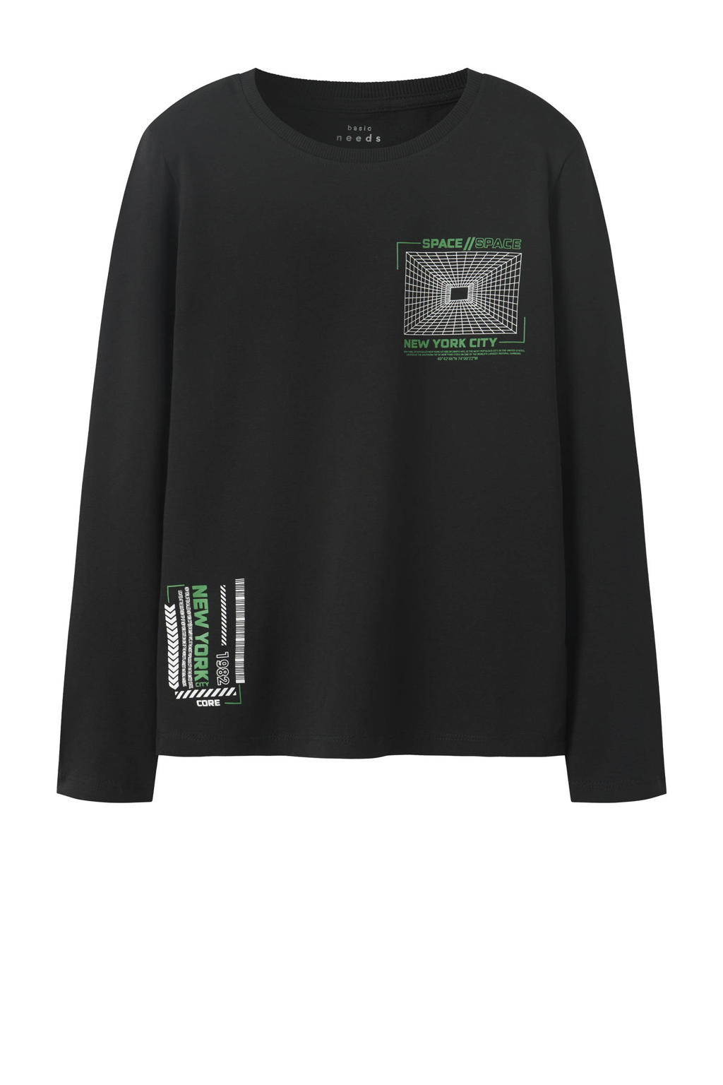 Zwart en groene jongens NAME IT KIDS longsleeve van stretchkatoen met printopdruk, lange mouwen en ronde hals