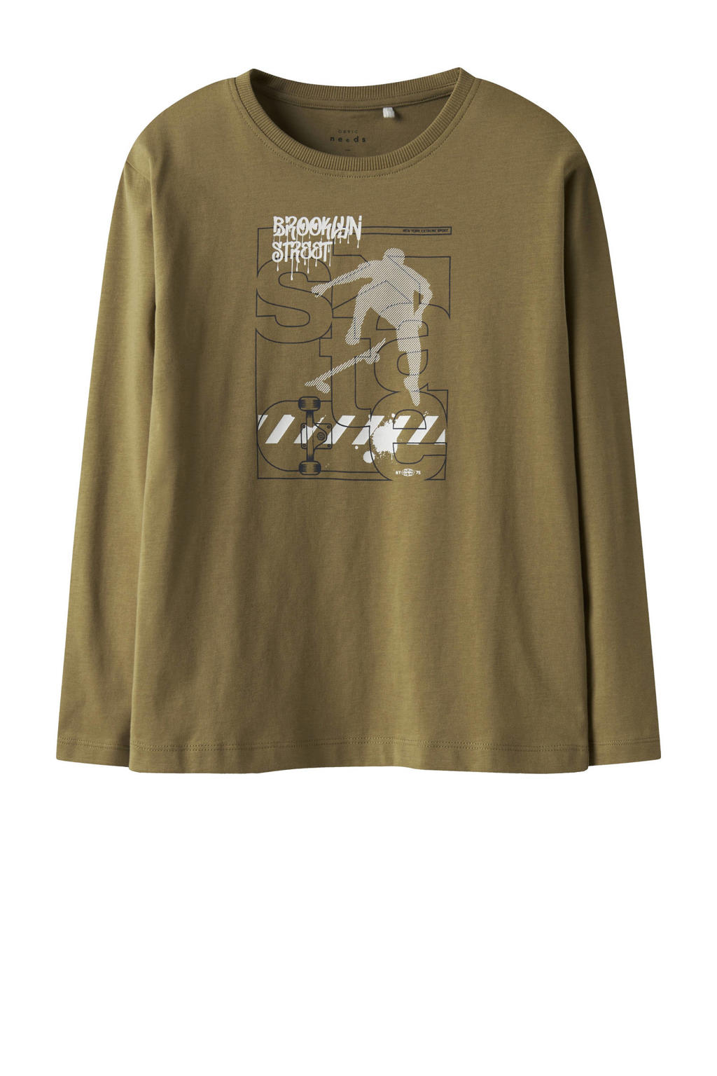 Bruine jongens NAME IT KIDS longsleeve van katoen met printopdruk, lange mouwen en ronde hals