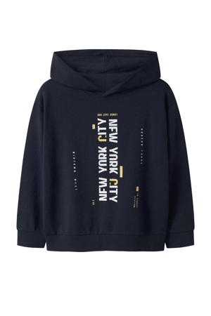 junior rechtvallend hoodie met print - donkerblauw