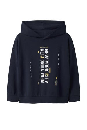 junior rechtvallend hoodie met print - donkerblauw