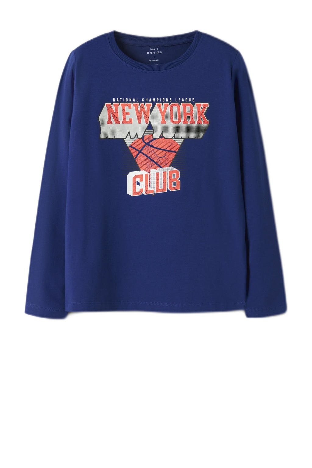 Blauwe jongens NAME IT KIDS longsleeve van stretchkatoen met printopdruk, lange mouwen en ronde hals