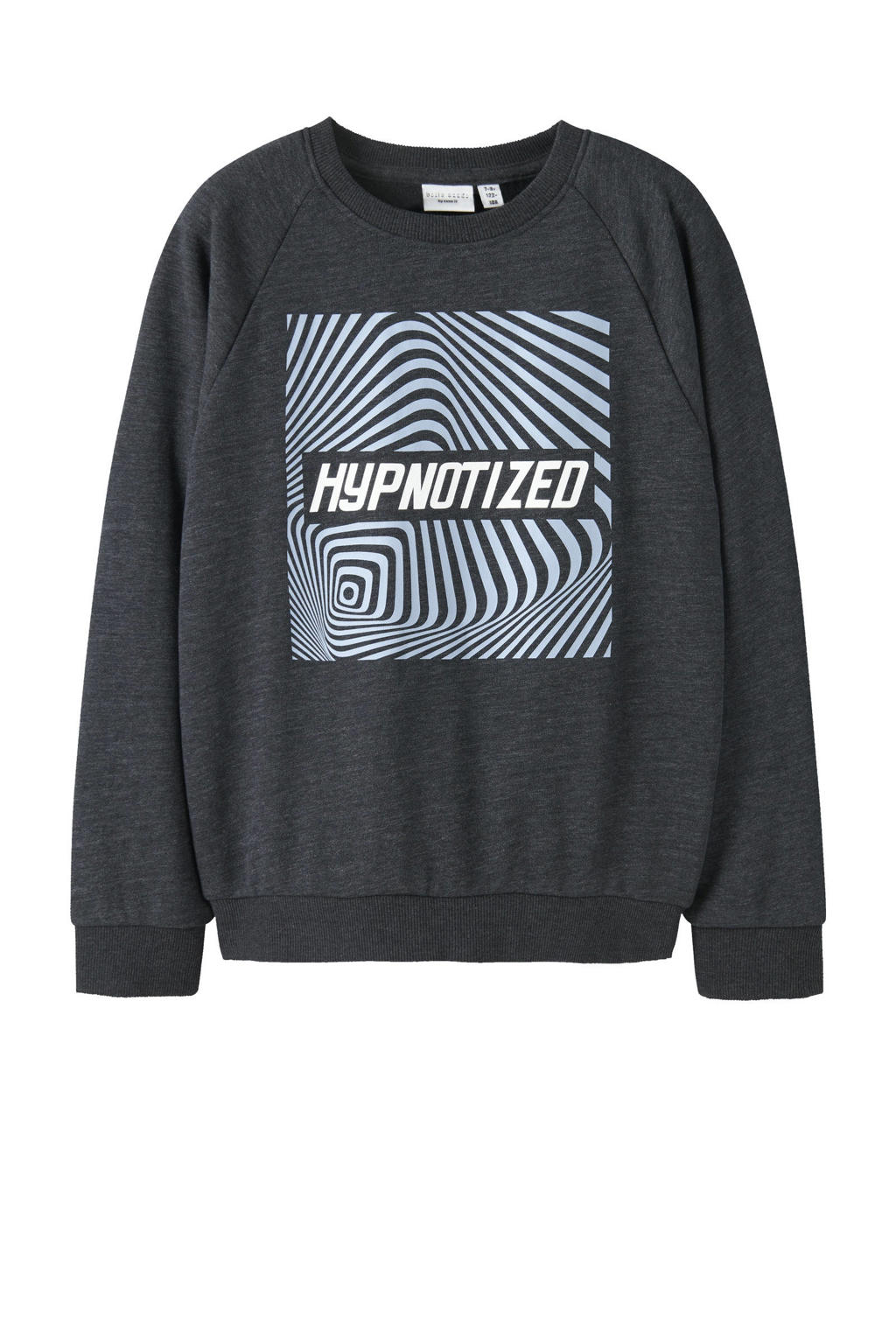 Zwarte jongens NAME IT KIDS sweater met printopdruk, lange mouwen, ronde hals en geribde boorden