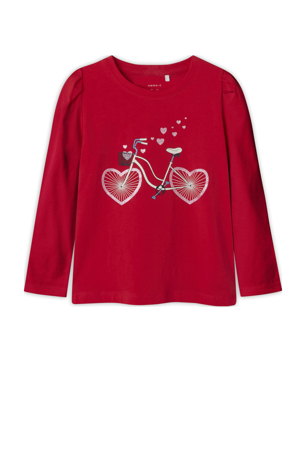 Rode meisjes NAME IT MINI longsleeve van stretchkatoen met printopdruk, lange mouwen en ronde hals
