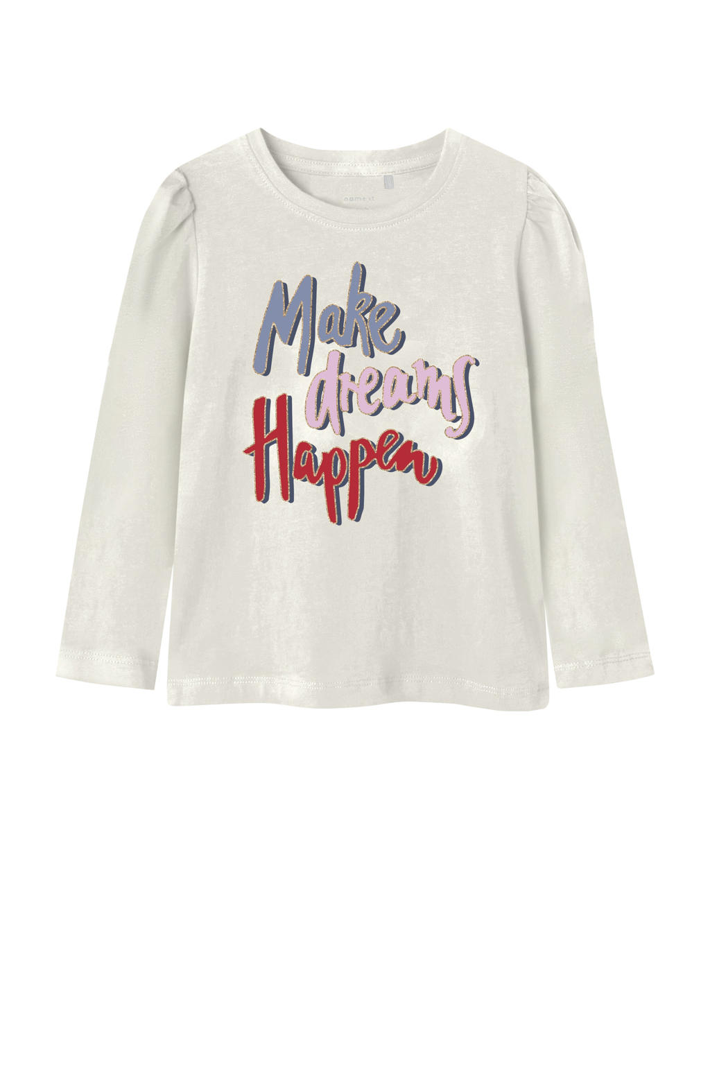 Witte meisjes NAME IT MINI longsleeve van stretchkatoen met printopdruk, lange mouwen en ronde hals