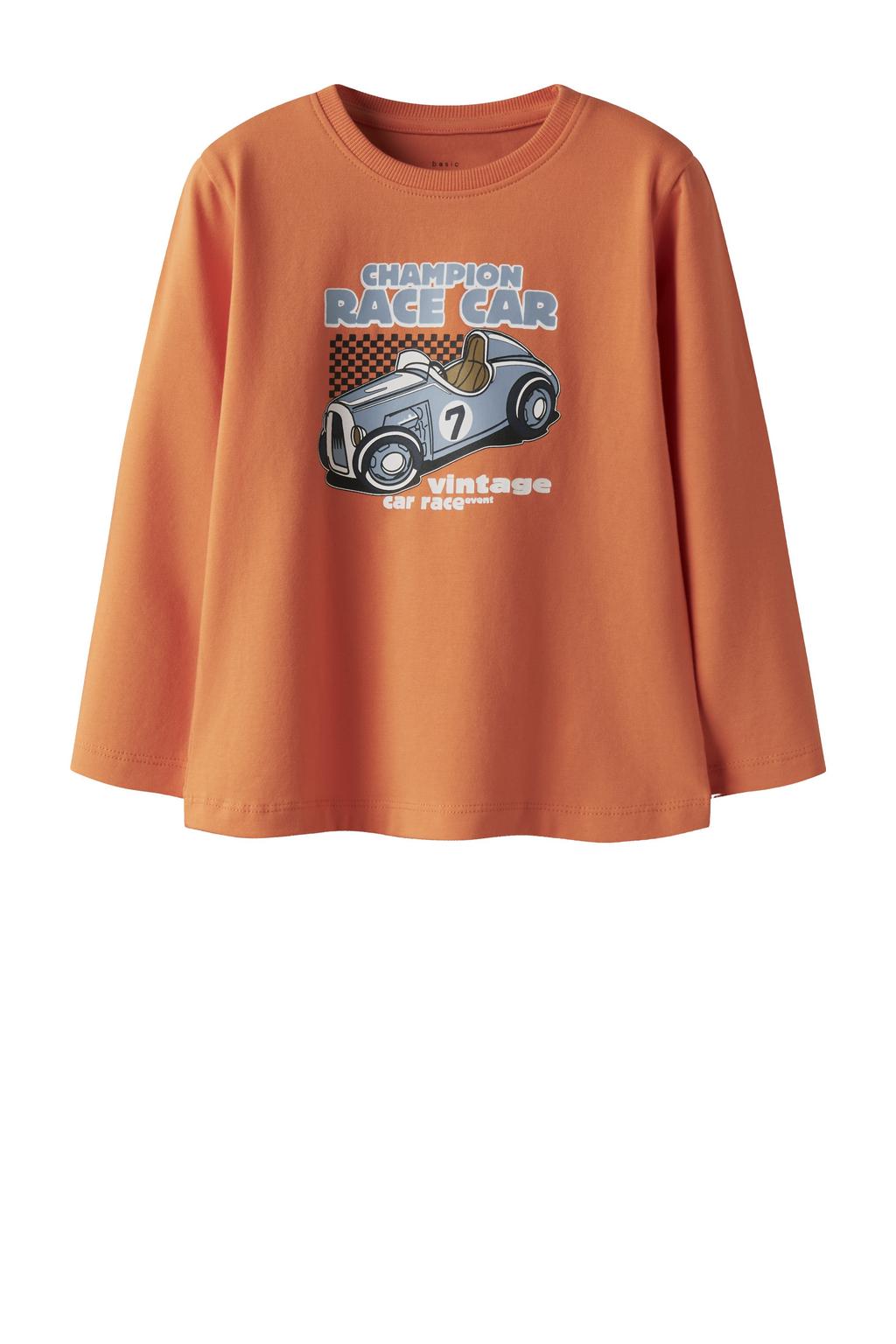 Oranje jongens NAME IT MINI longsleeve van stretchkatoen met printopdruk, lange mouwen en ronde hals