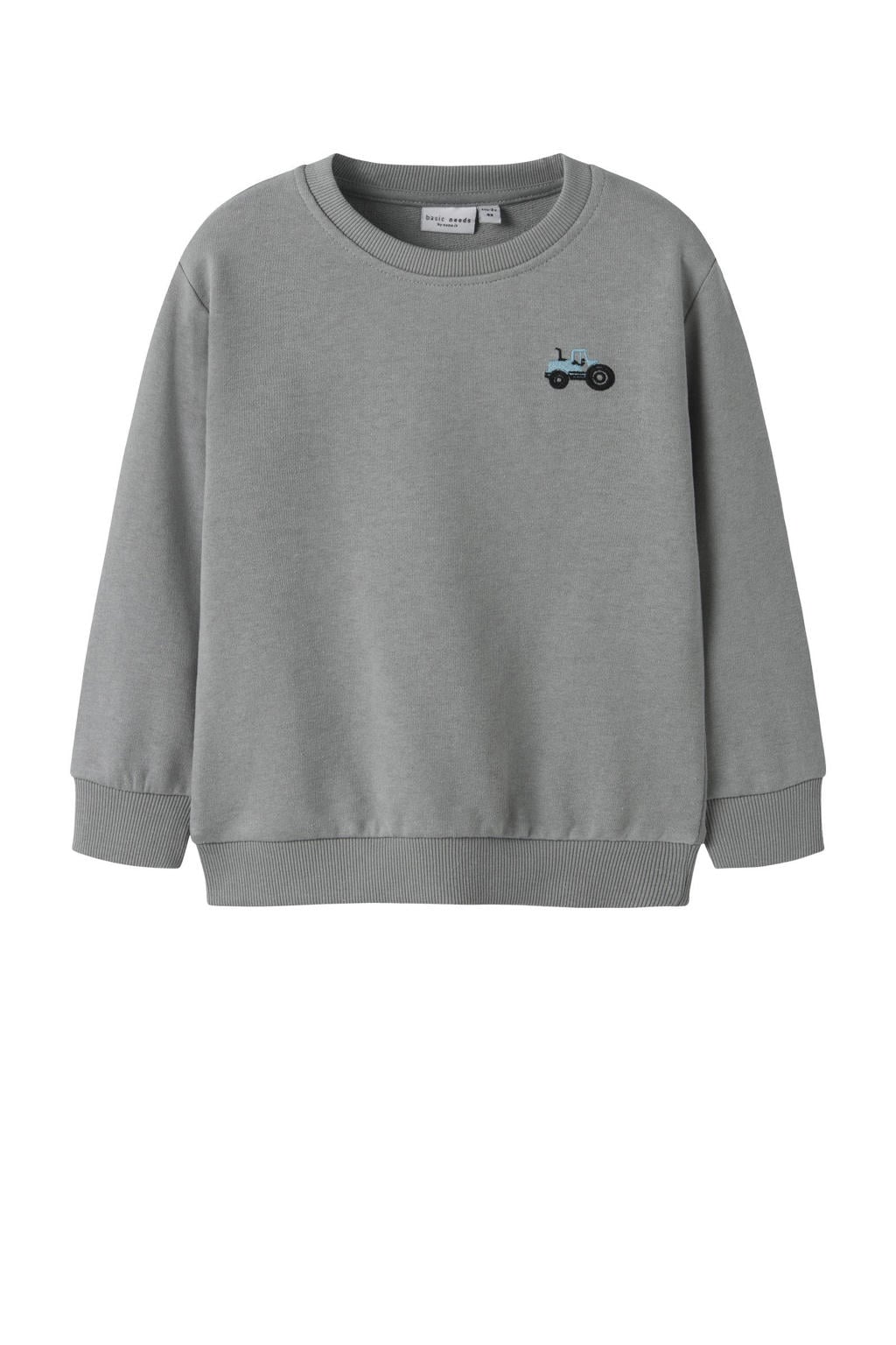 Grijze jongens NAME IT MINI sweater met printopdruk, lange mouwen, ronde hals en geribde boorden
