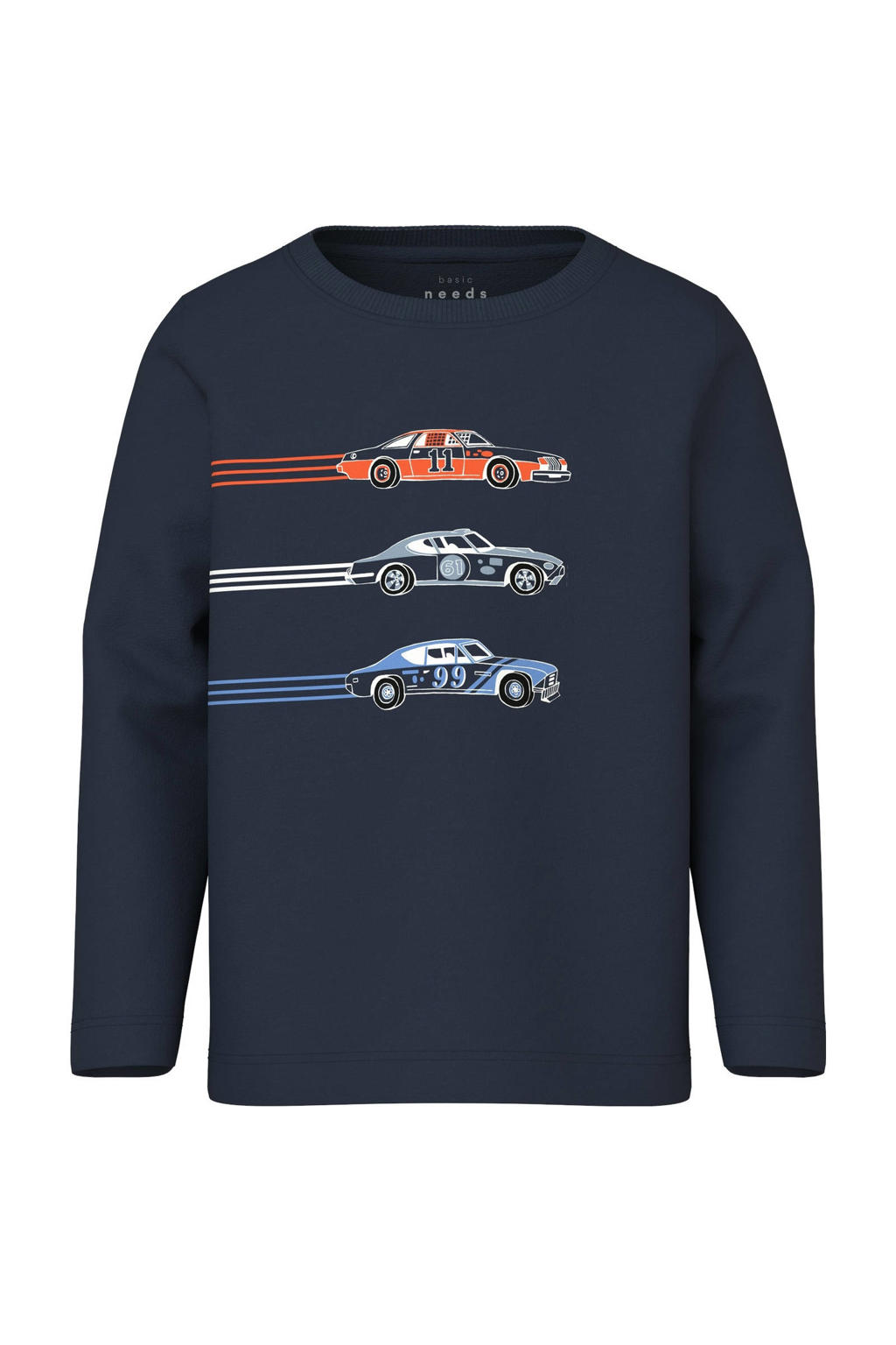 Donkerblauwe jongens NAME IT MINI longsleeve van stretchkatoen met printopdruk, lange mouwen en ronde hals