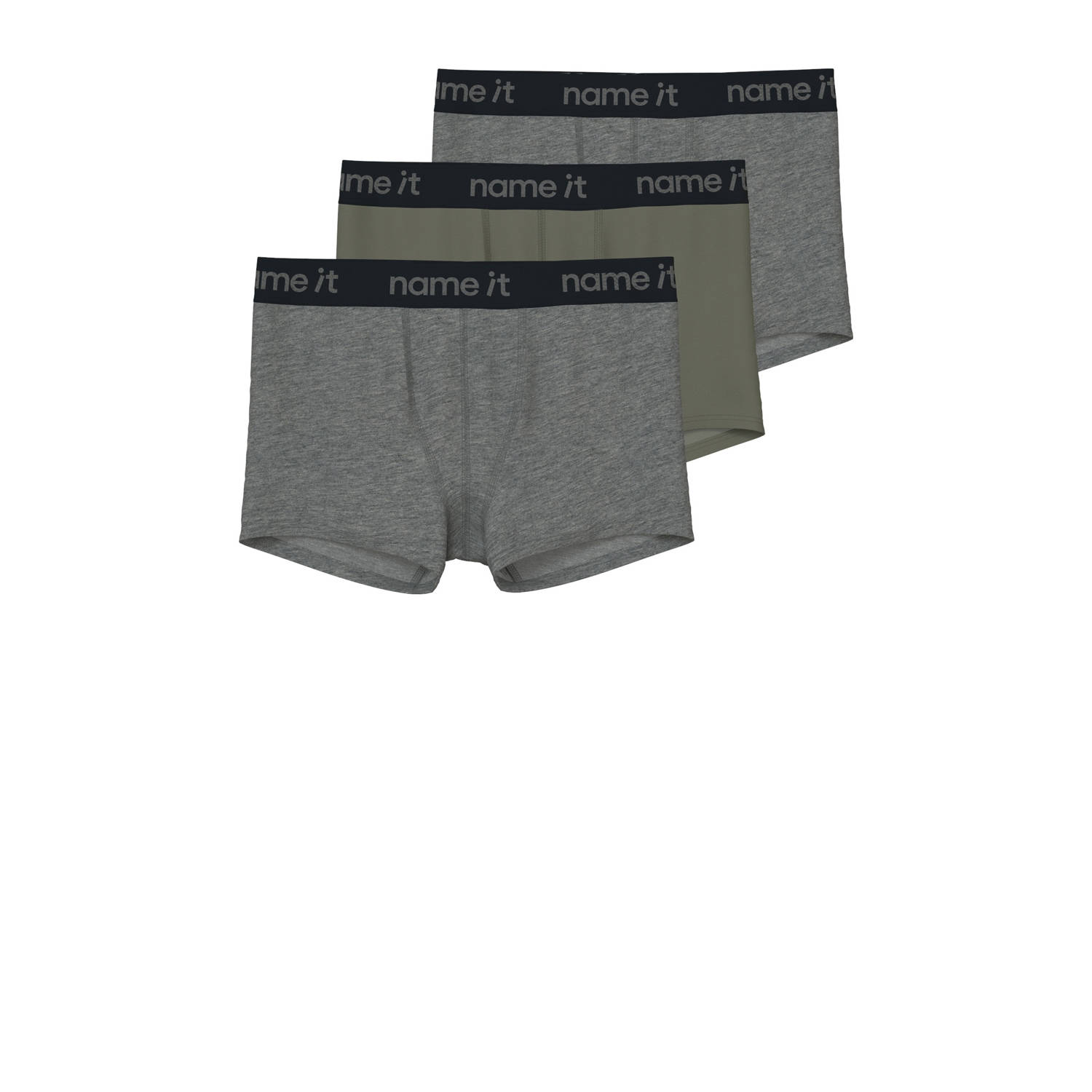 NAME IT KIDS boxershort set van 3 groen grijs