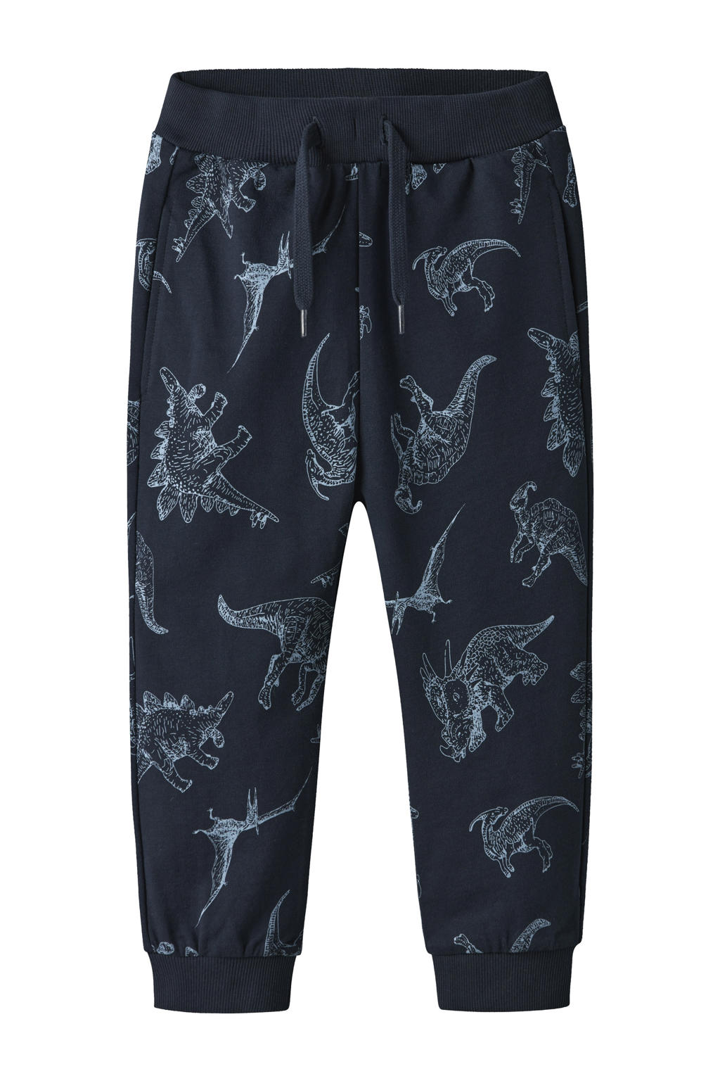 Donkerblauwe jongens NAME IT MINI regular joggingbroek van katoen met elastische tailleband met koord