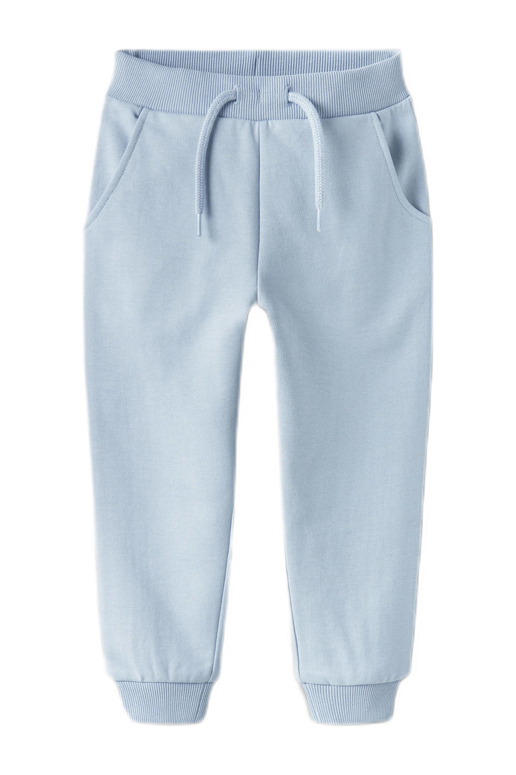 Lichtblauwe jongens en meisjes NAME IT MINI joggingbroek van sweat materiaal met regular fit, elastische tailleband met koord en effen