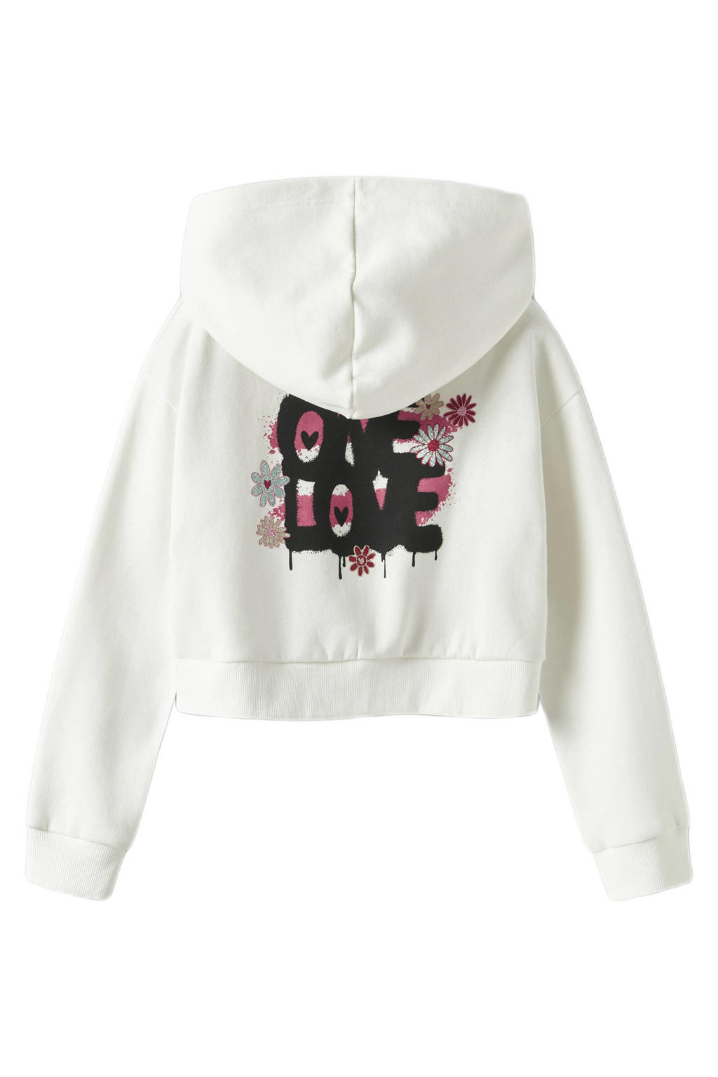 Witte meisjes NAME IT KIDS hoodie van sweat materiaal met backprint, lange mouwen en capuchon