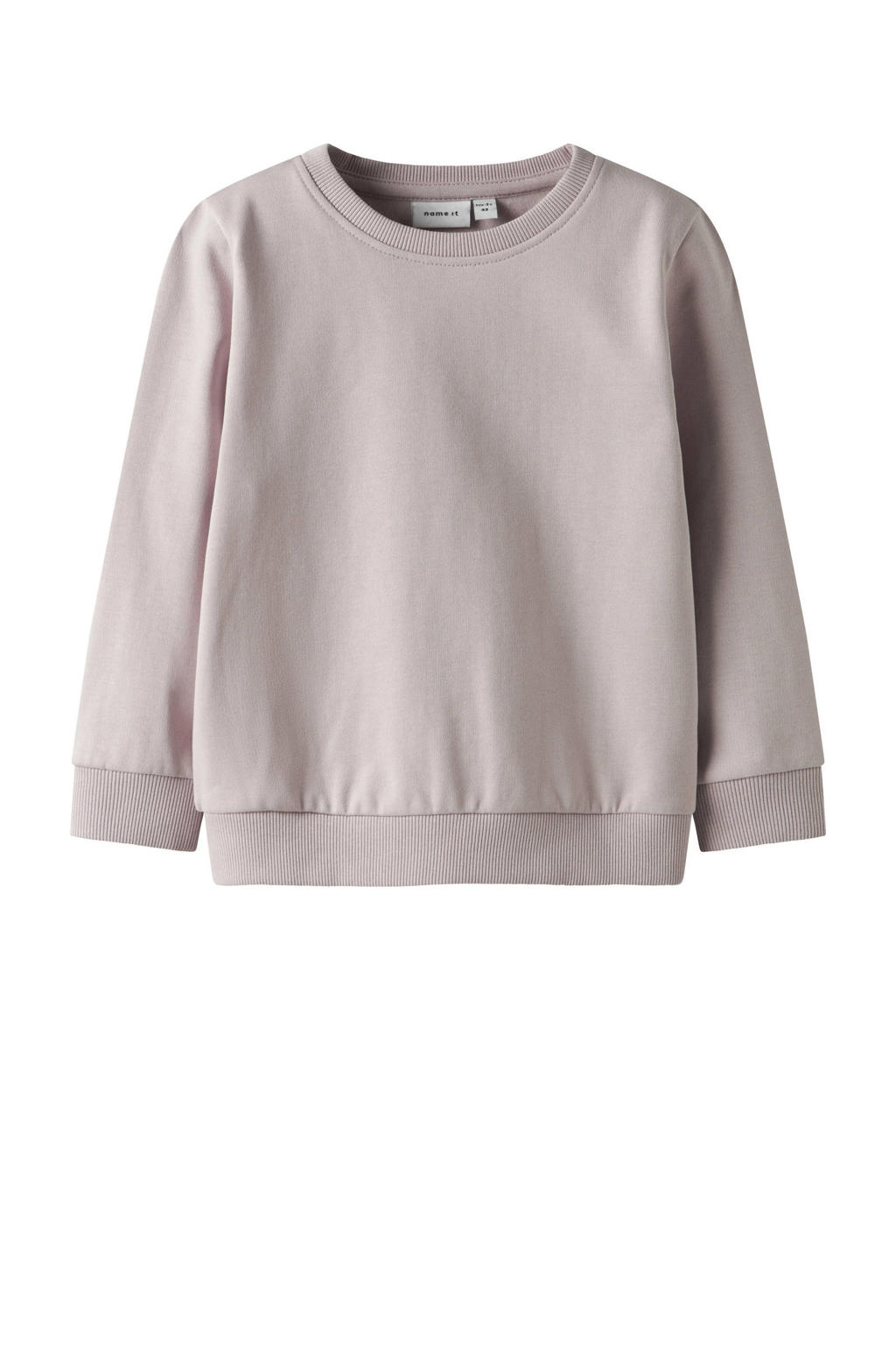 Oudroze jongens en meisjes NAME IT MINI sweater met effen, lange mouwen, ronde hals en geribde boorden