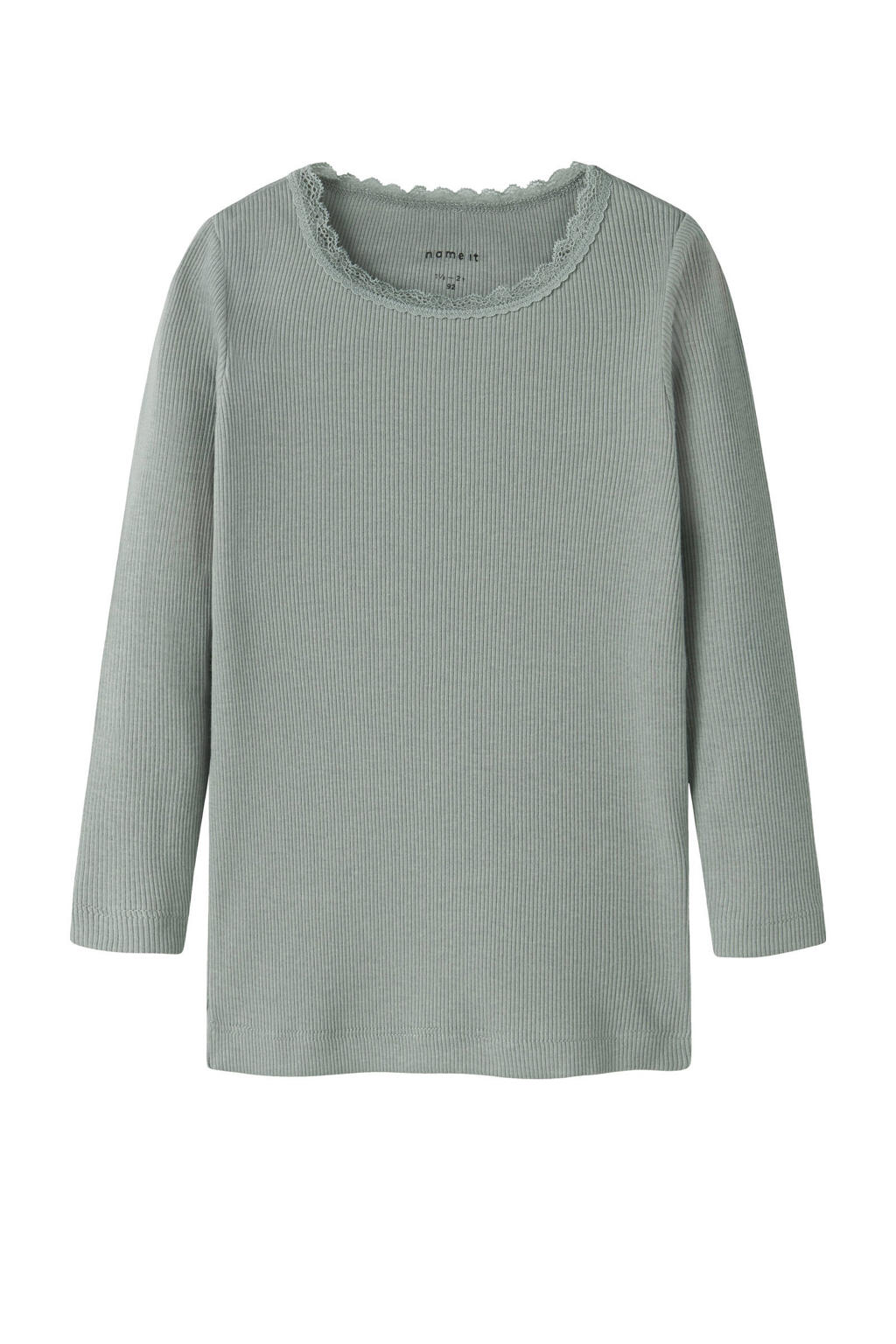 Grijsgroene meisjes NAME IT MINI longsleeve rib gebreid groen met effen en lange mouwen