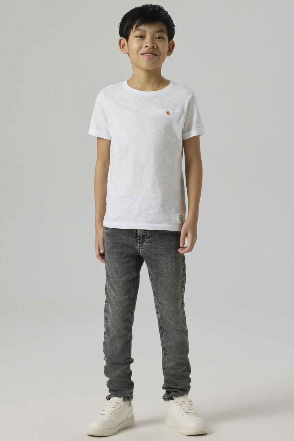 Grey denim jongens NAME IT KIDS slim fit jeans van stretchkatoen met regular waist en effen