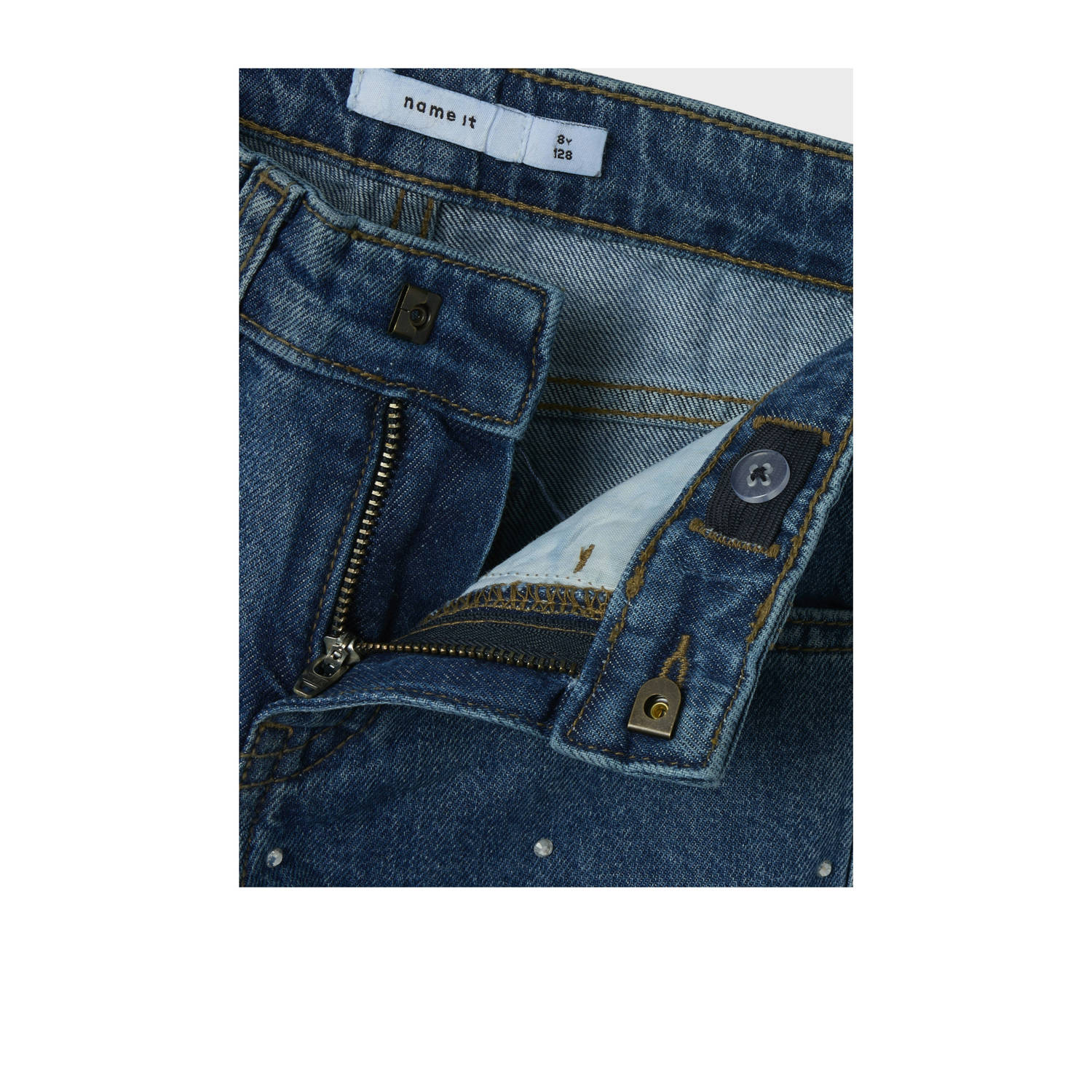 NAME IT KIDS straight leg jeans blauw met strass steentjes denim blue