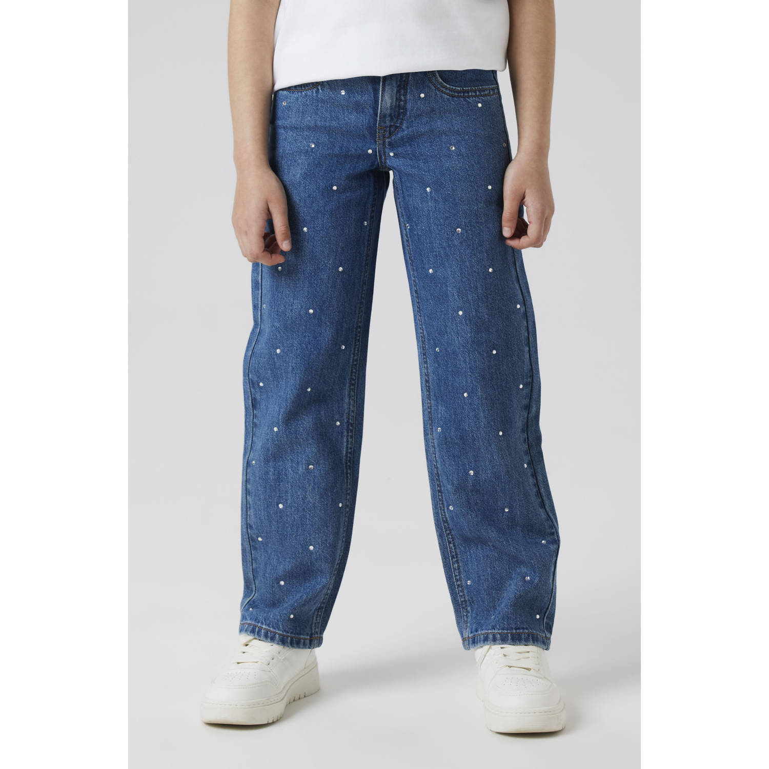 NAME IT KIDS straight leg jeans blauw met strass steentjes denim blue