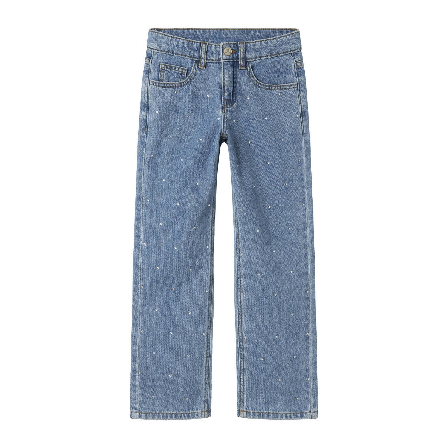 NAME IT KIDS straight leg jeans blauw met strass steentjes denim blue