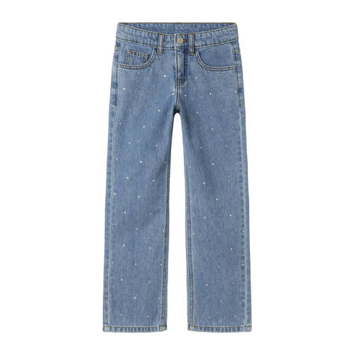NAME IT KIDS straight leg jeans blauw met strass steentjes denim blue afbeelding