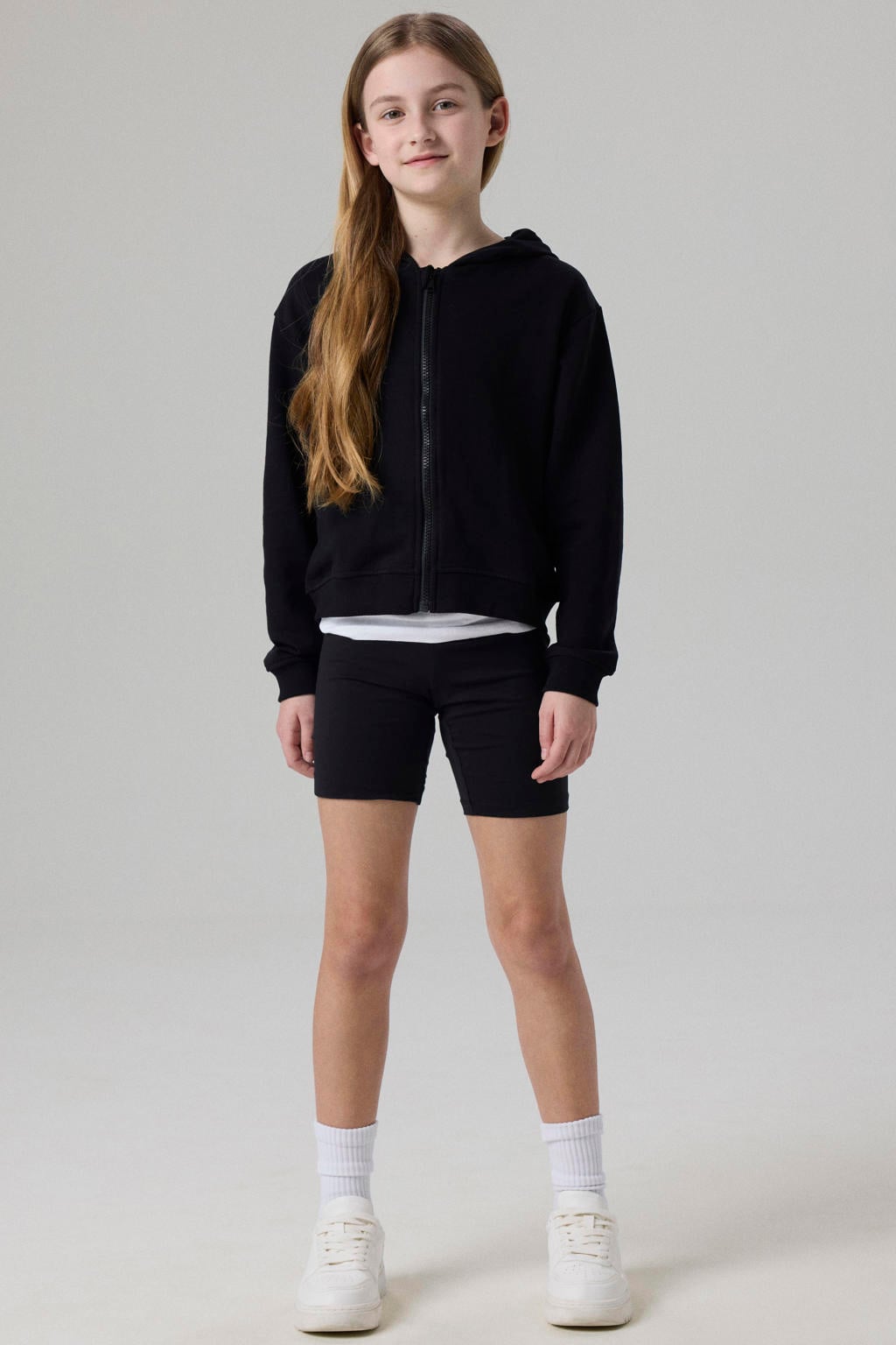 Zwarte meisjes NAME IT KIDS sweatvest met effen, lange mouwen, capuchon en ritssluiting
