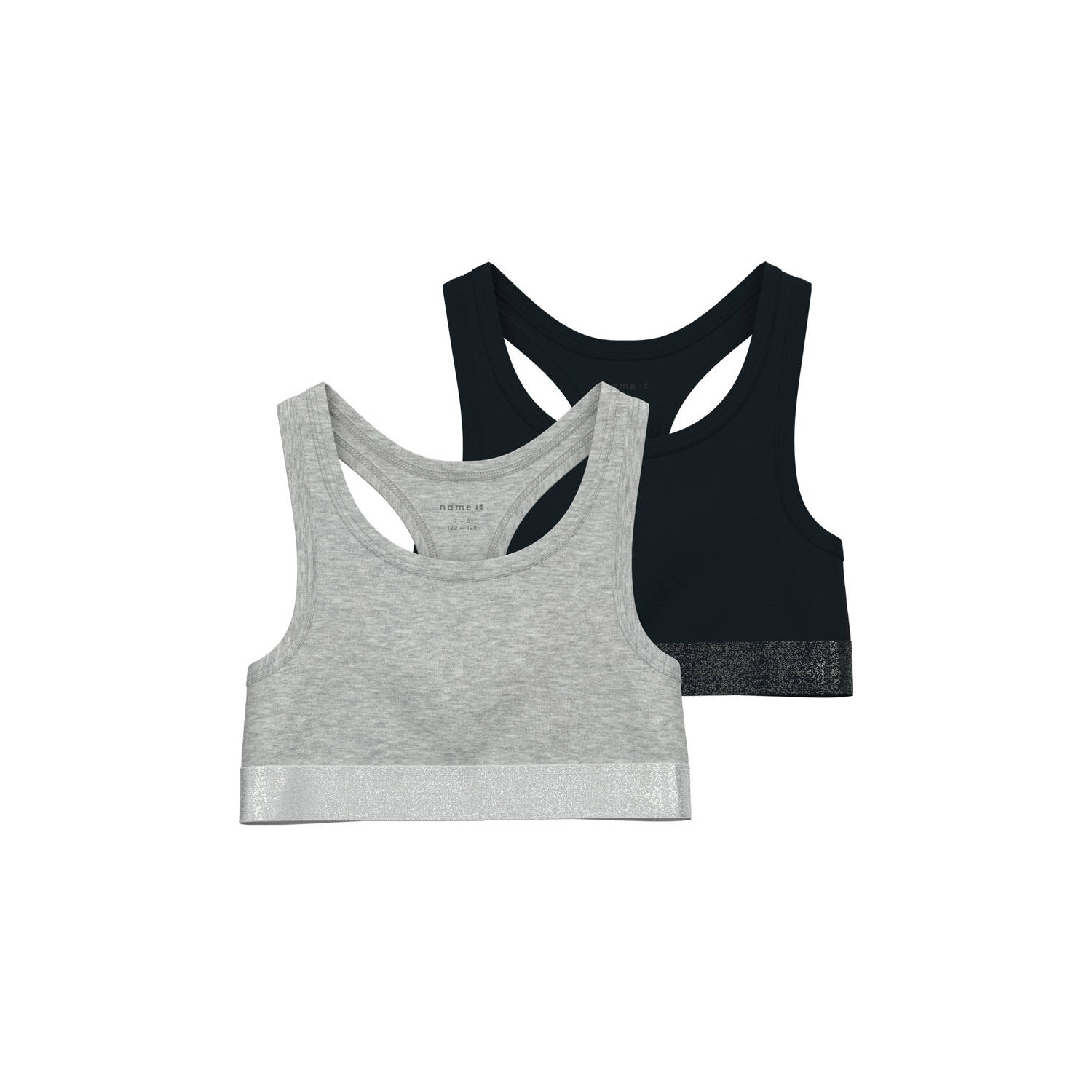 NAME IT KIDS bh top set van 2 zwart grijs melange