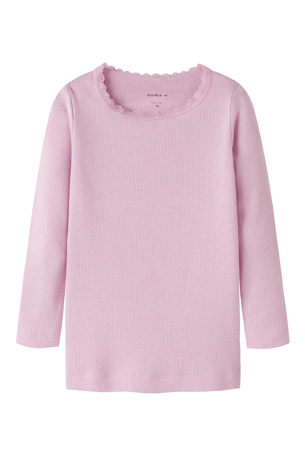 Roze meisjes NAME IT MINI longsleeve rib gebreid van stretchkatoen met effen, lange mouwen en ronde hals