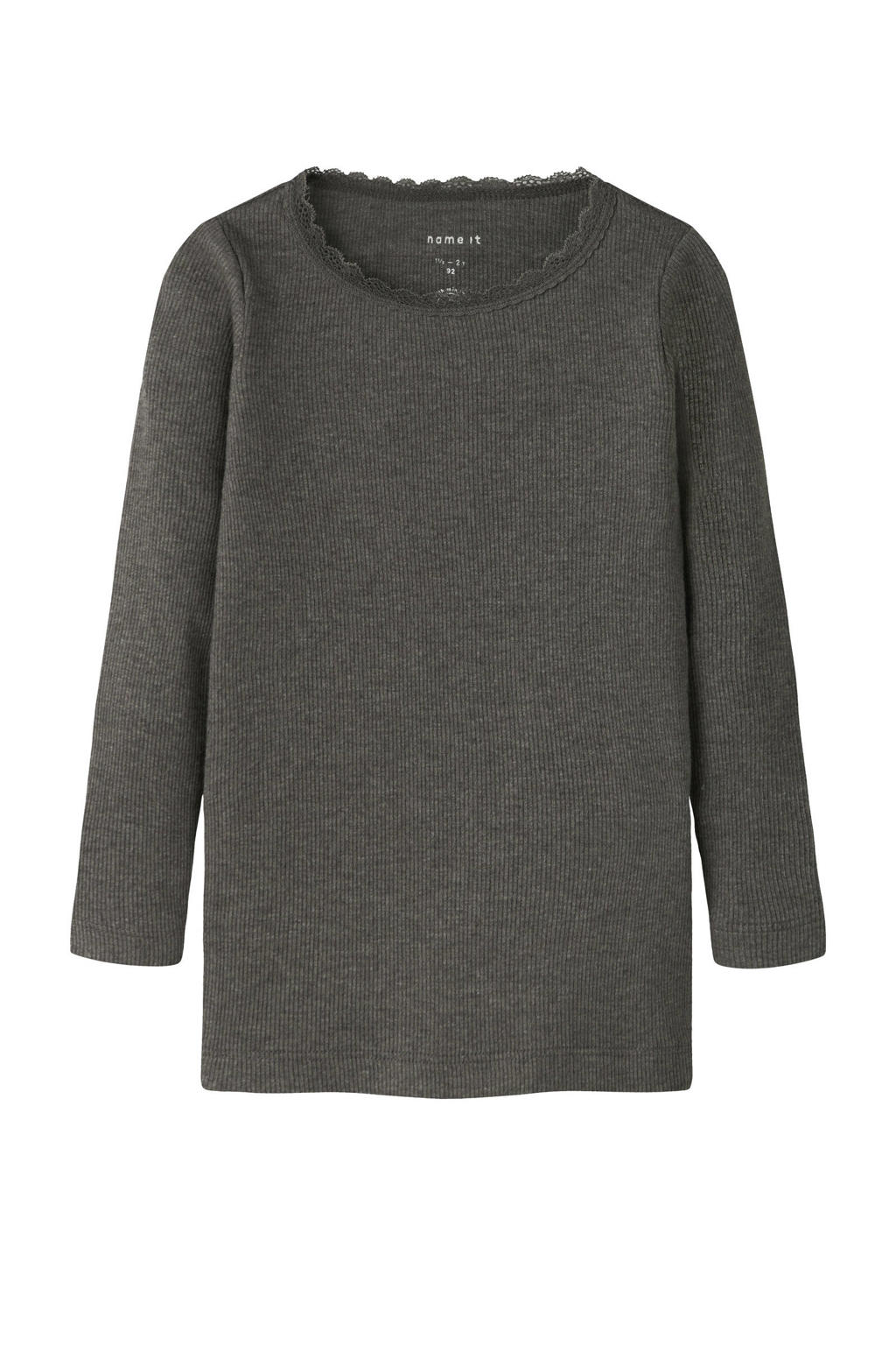 Donkerblauwe meisjes NAME IT MINI longsleeve rib gebreid van stretchkatoen met effen, lange mouwen en ronde hals
