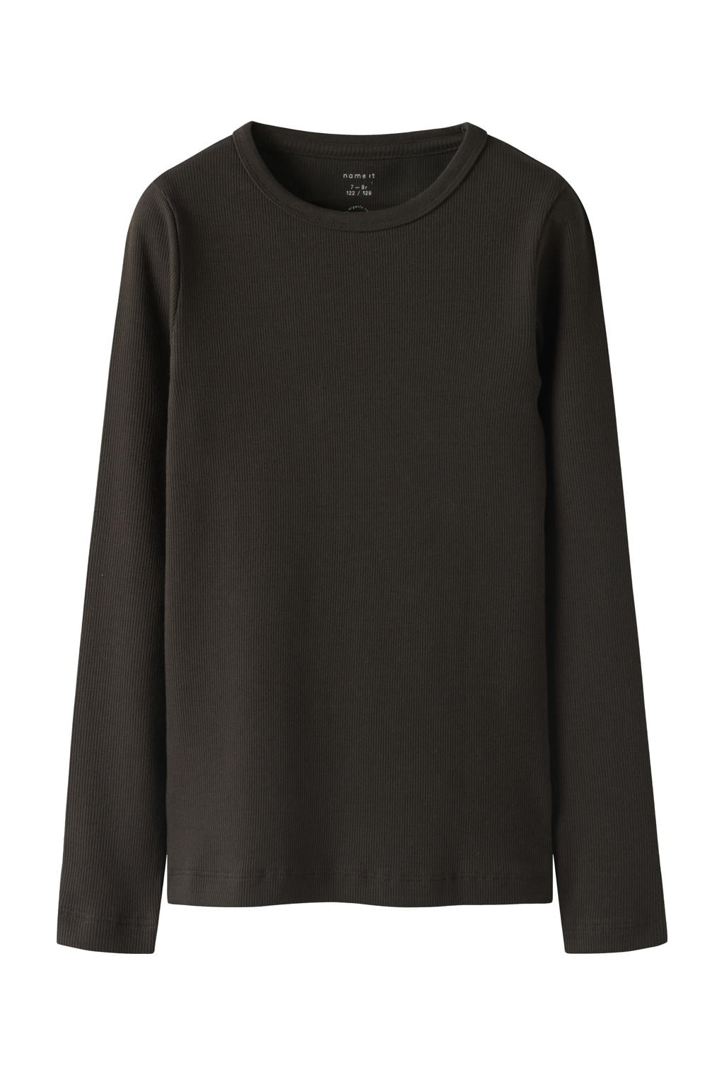 Donkerblauwe meisjes NAME IT KIDS longsleeve gebreid van stretchkatoen met effen, lange mouwen en ronde hals