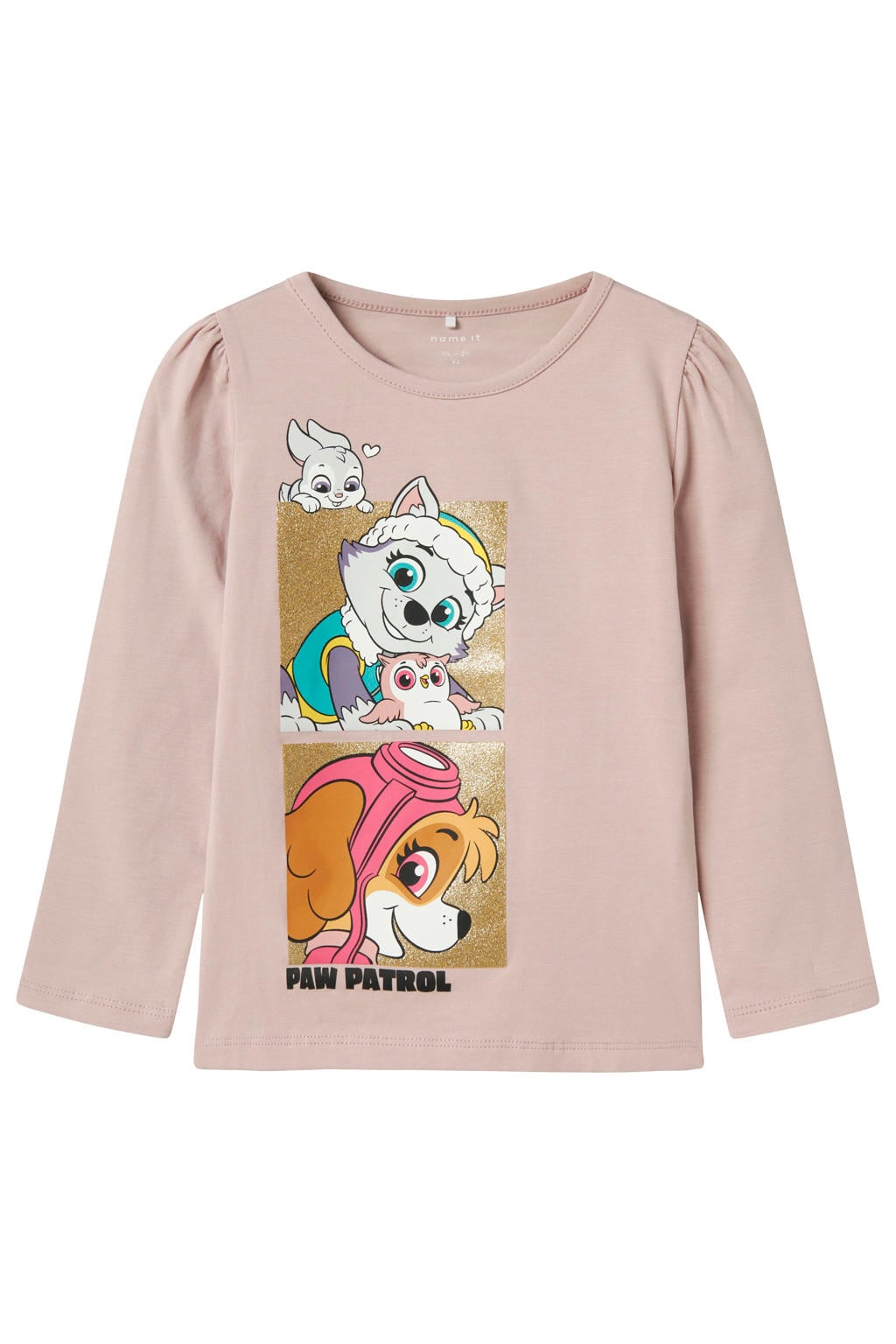 Oudroze meisjes NAME IT MINI Paw Patrol longsleeve van stretchkatoen met printopdruk, lange mouwen en ronde hals