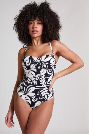 strapless badpak Mauritius zwart/wit