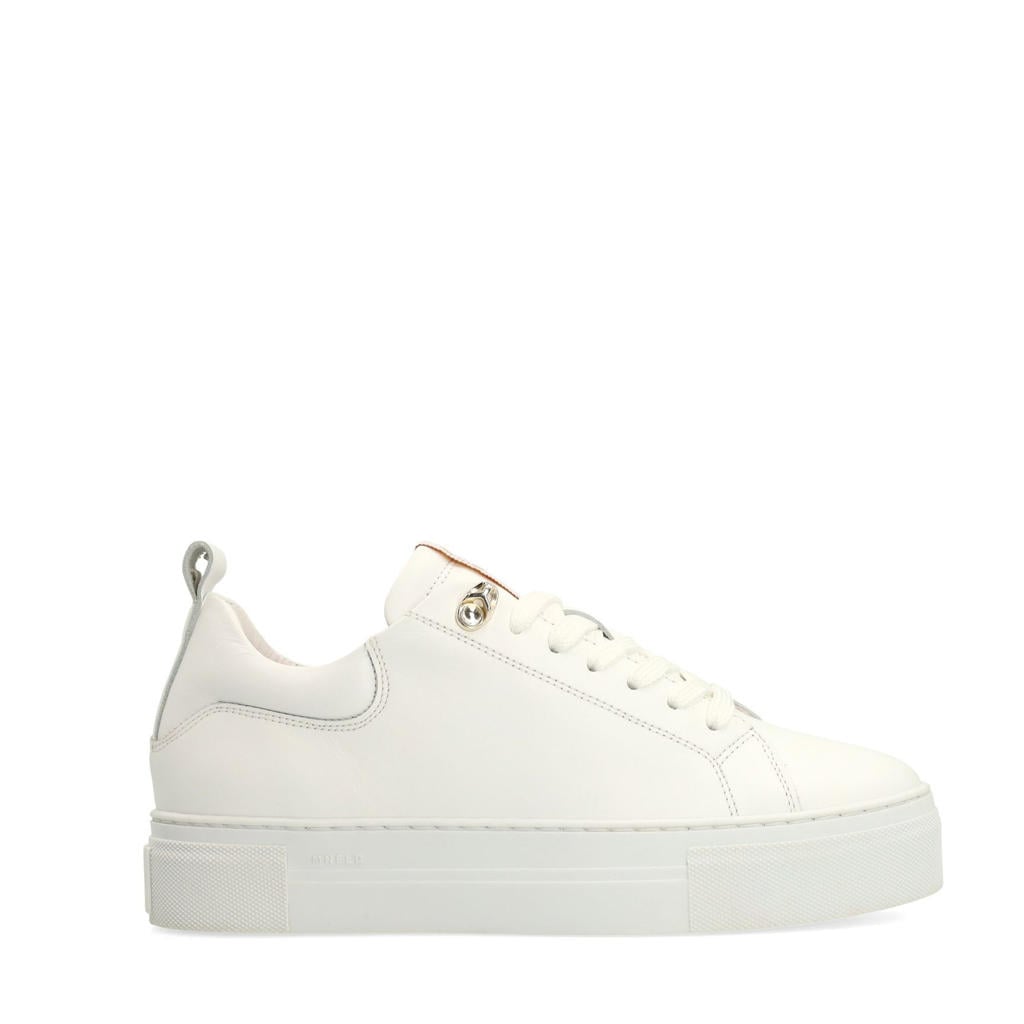 Witte dames Manfield leren sneakers met veters