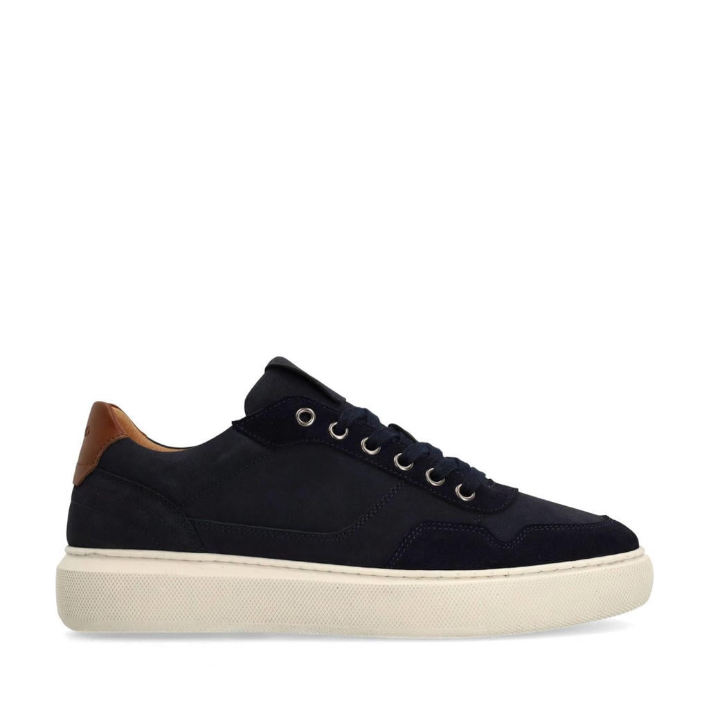Donkerblauwe heren Manfield nubuck sneakers met veters