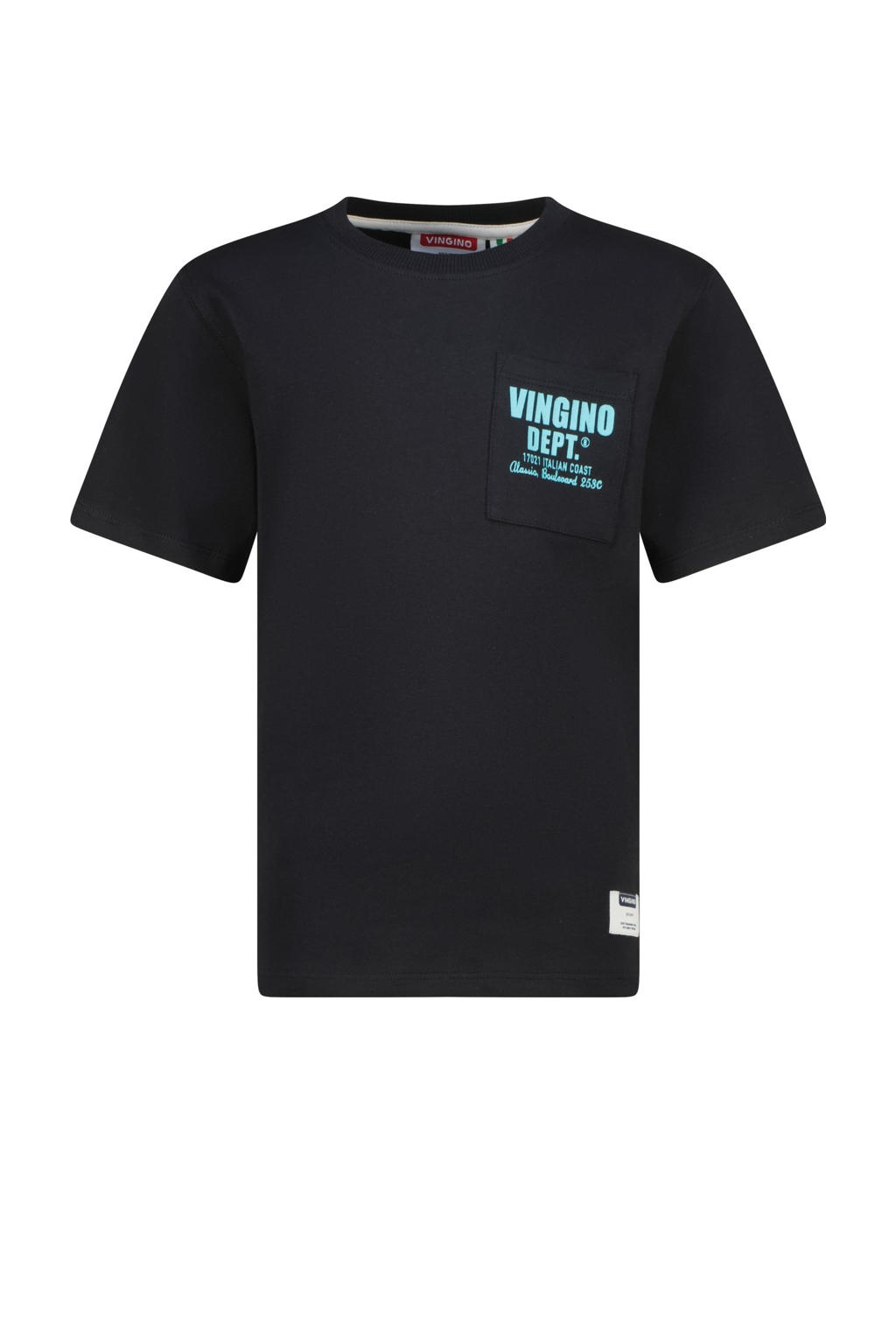 Zwarte jongens Vingino T-shirt van katoen met backprint, korte mouwen en ronde hals