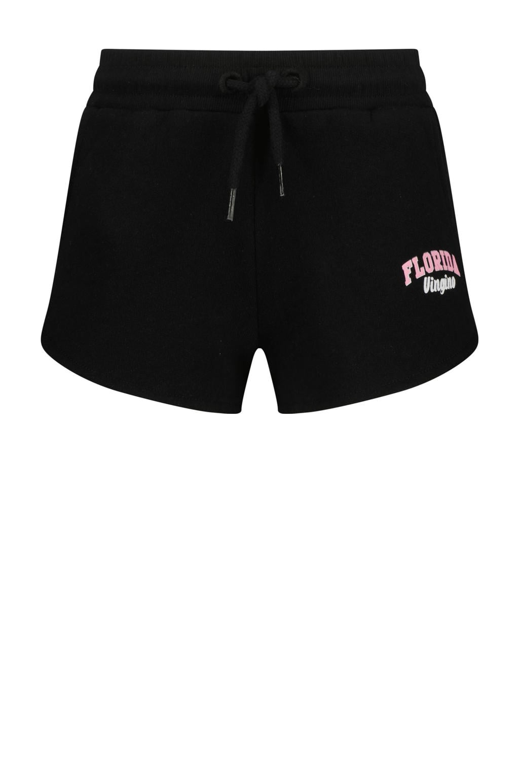 Zwarte meisjes Vingino regular sweatshort met elastische tailleband met koord en logo dessin