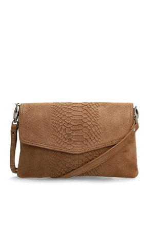 suede crossbody tas cognac