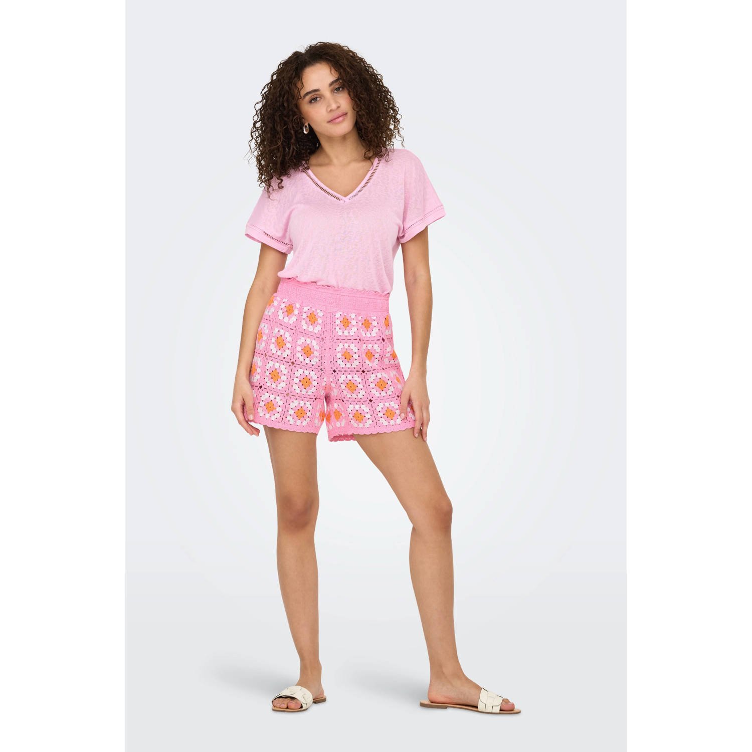 ONLY regular waist casual short roze gehaakt