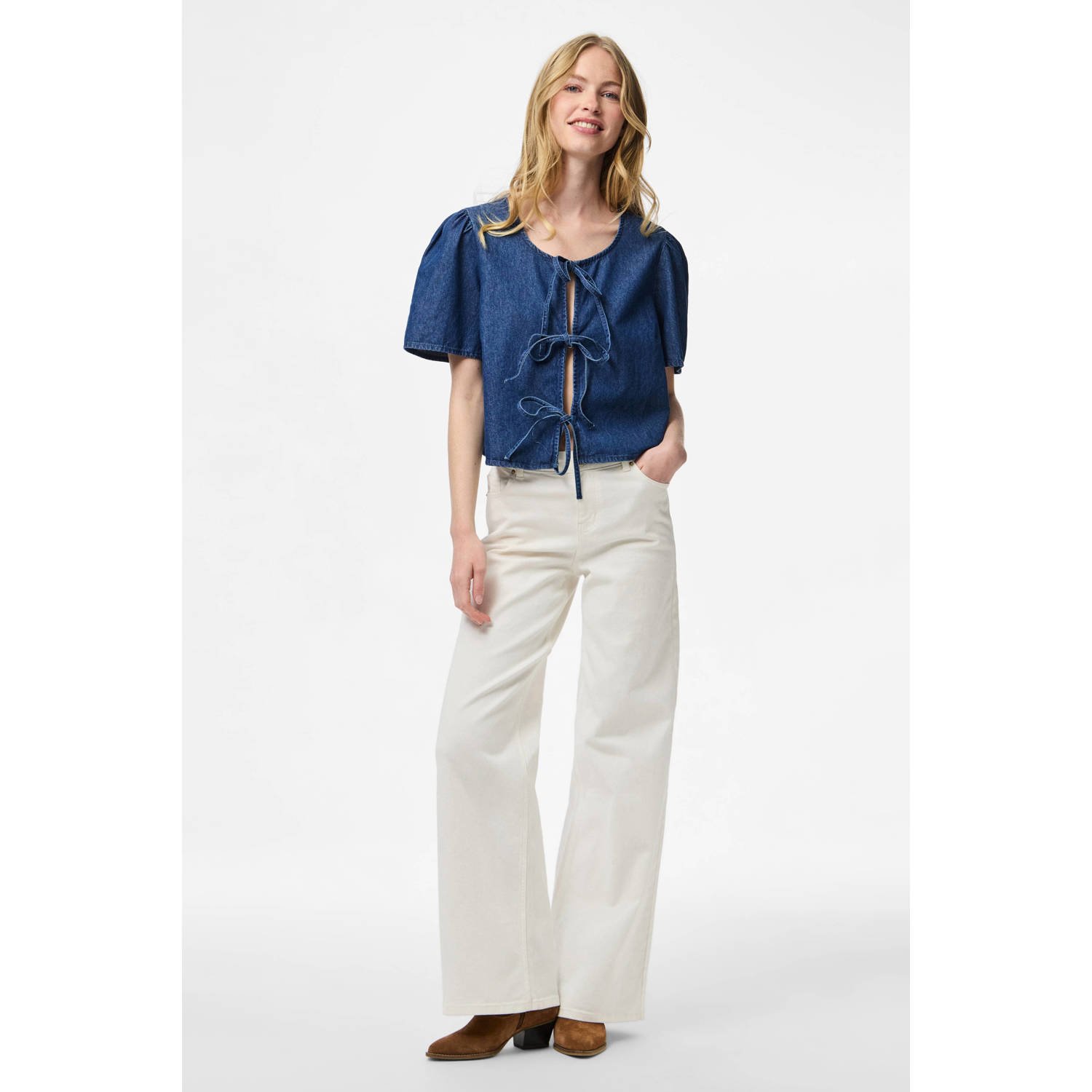 PIECES denim top medium blue denim