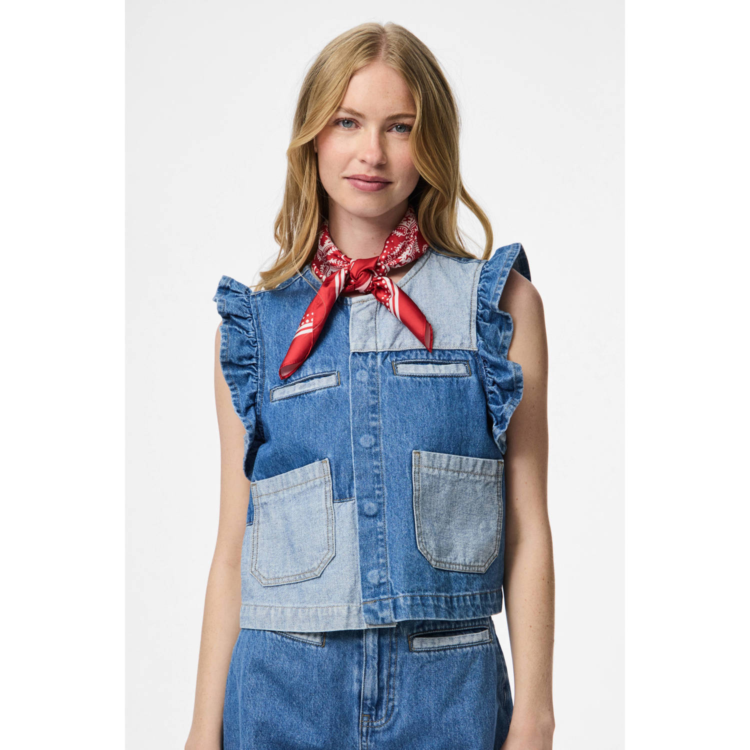 PIECES denim top blauw