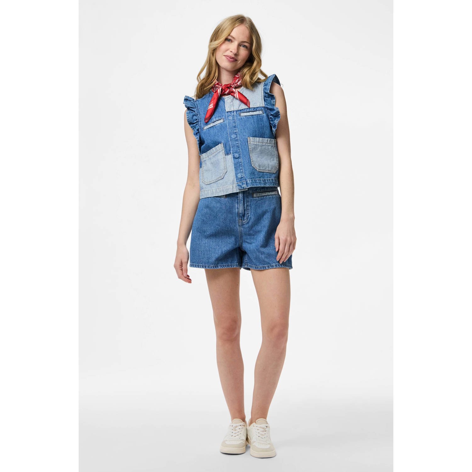 PIECES denim top blauw