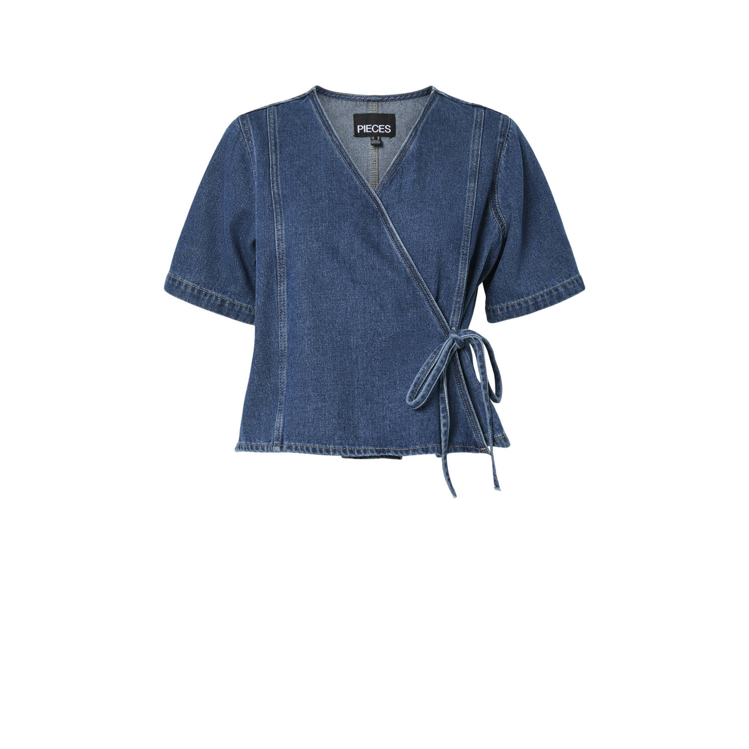 PIECES denim top dark blue denim