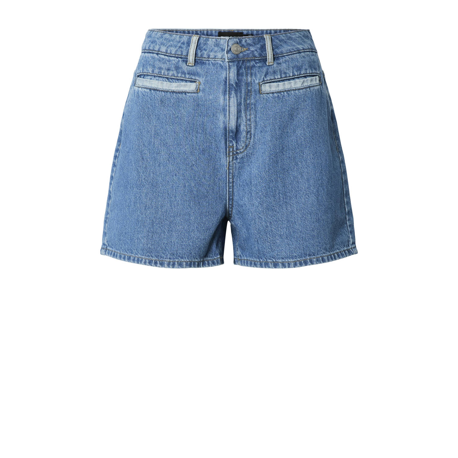 PIECES denim straight high waist short medium blue denim