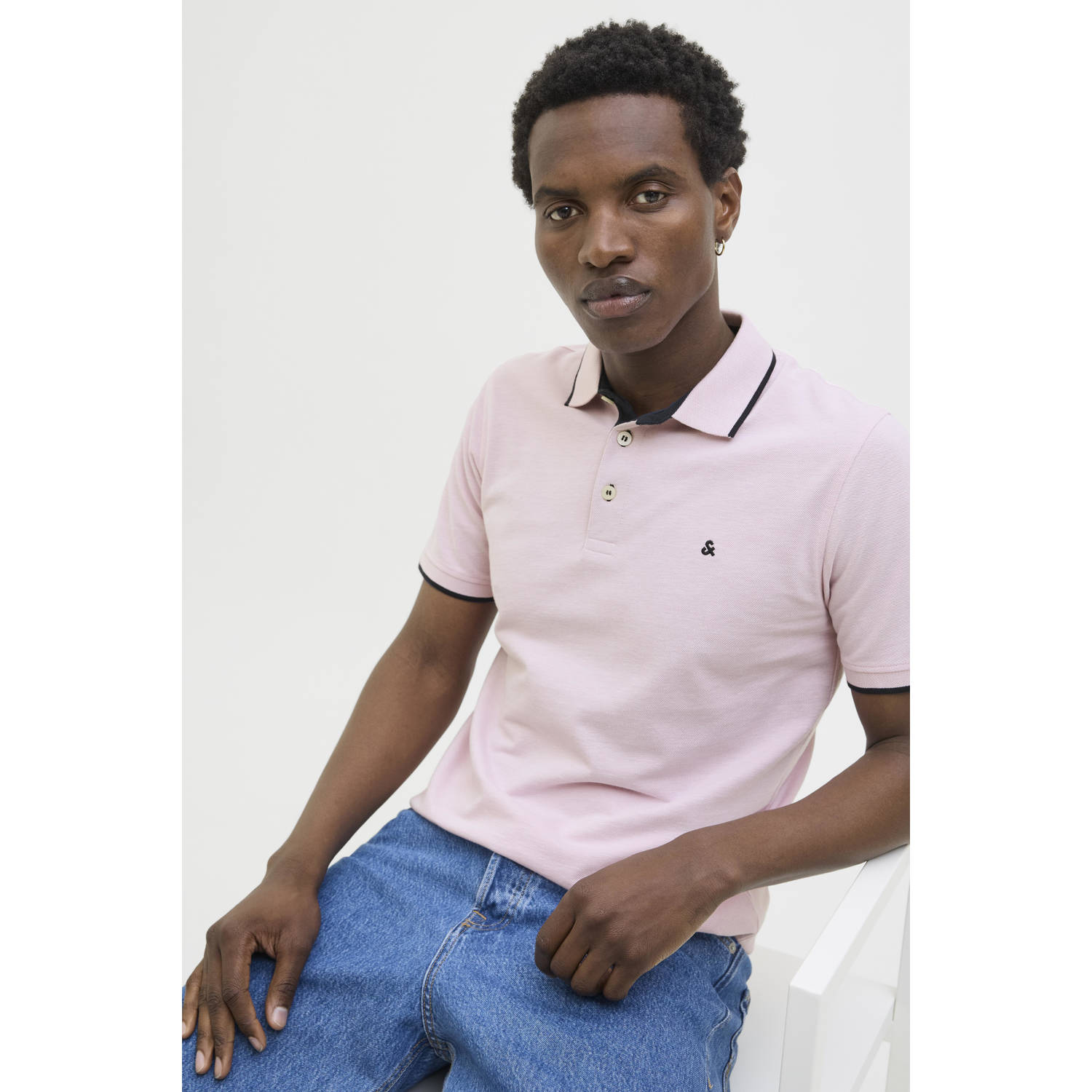 JACK & JONES ESSENTIALS slim fit polo JJEPAULOS lichtroze