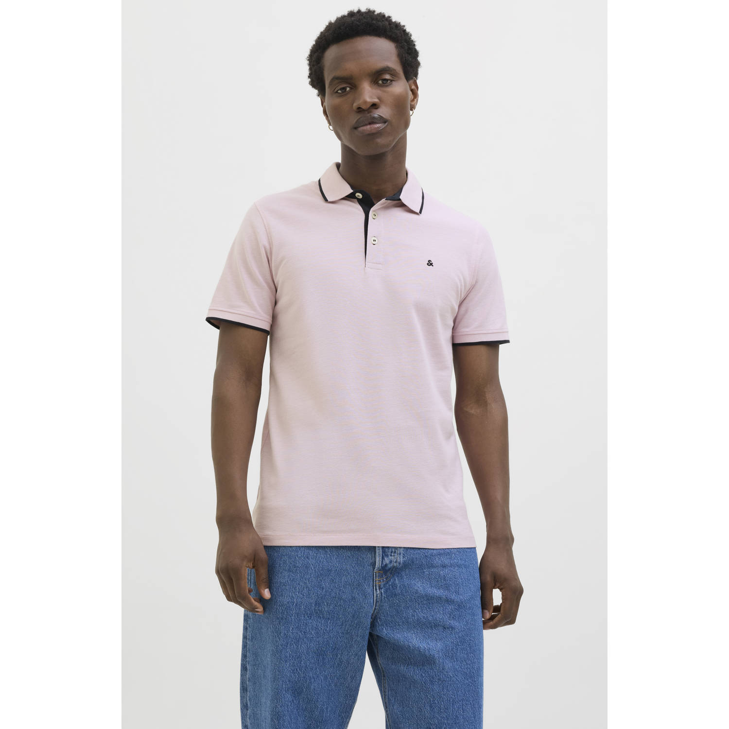 JACK & JONES ESSENTIALS slim fit polo JJEPAULOS lichtroze