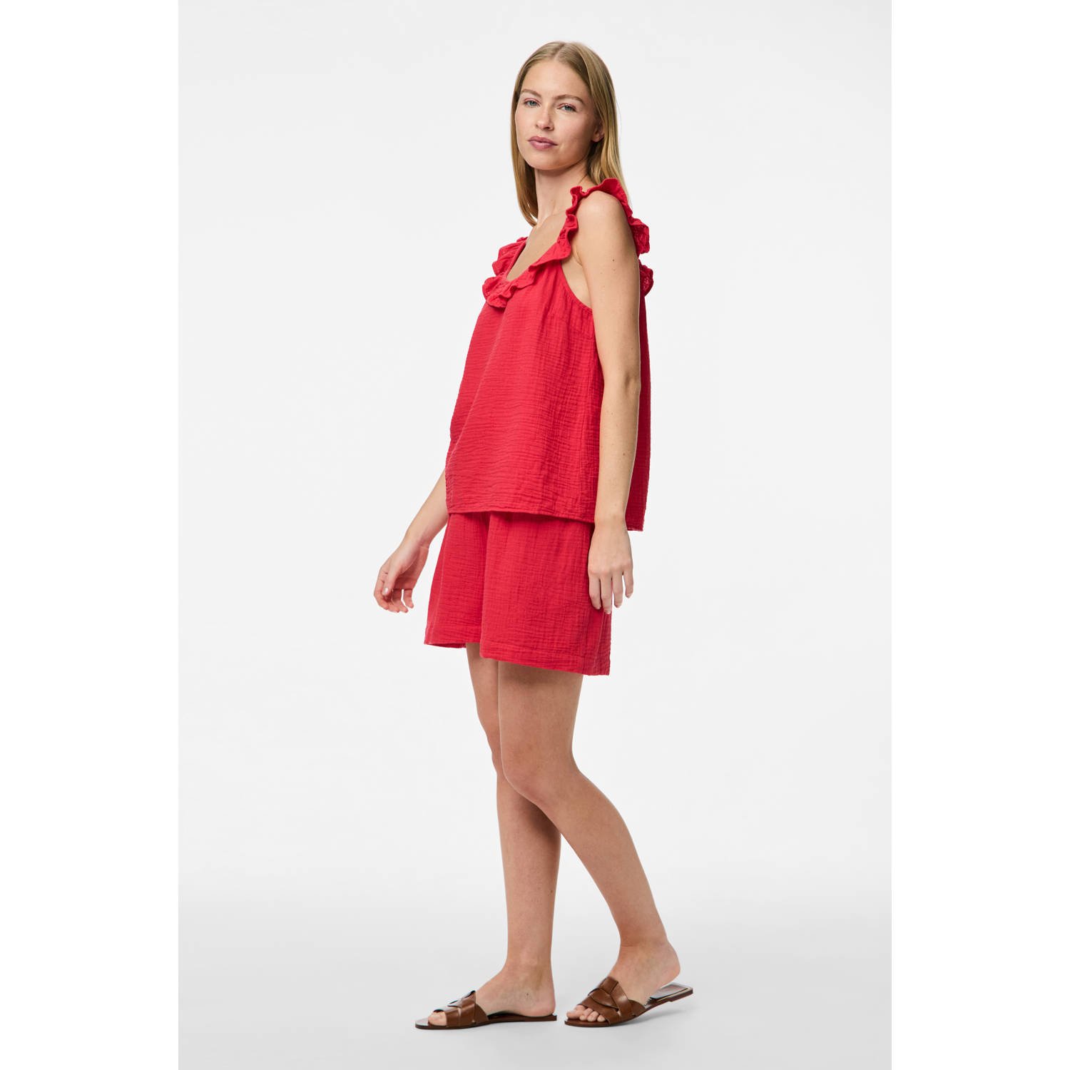 PIECES straight high waist casual short donkerviolet